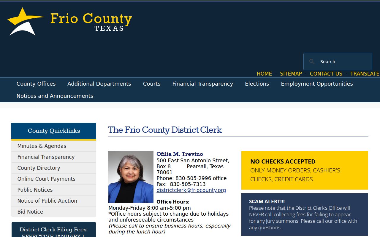 Frio County court records District Clerk page