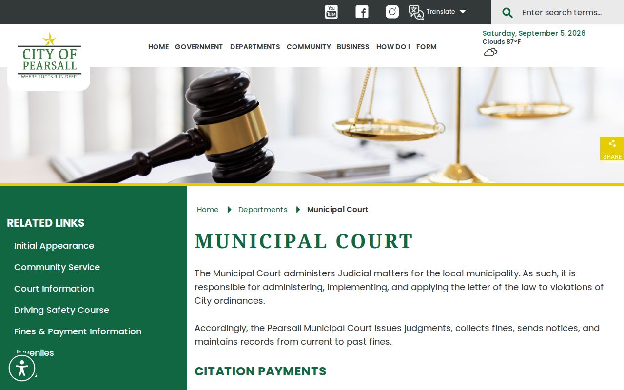 Official Pearsall Municipal Court contact and scope page