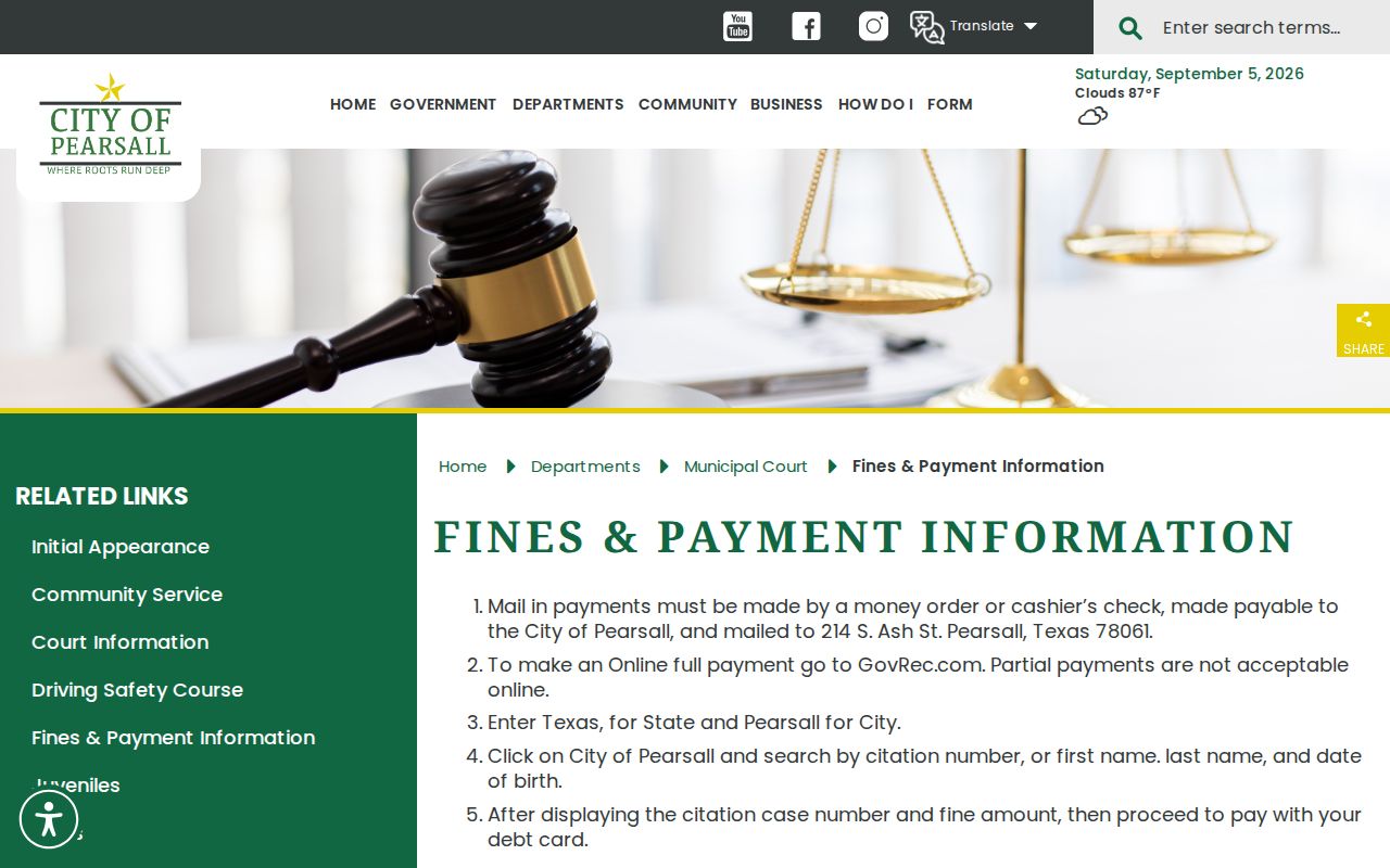 Pearsall Municipal Court citation payment and lookup instructions