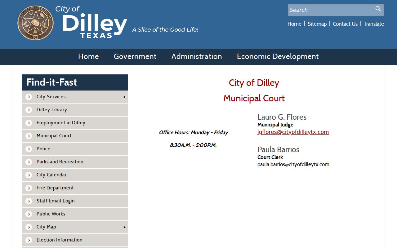 Official Dilley Municipal Court contact page