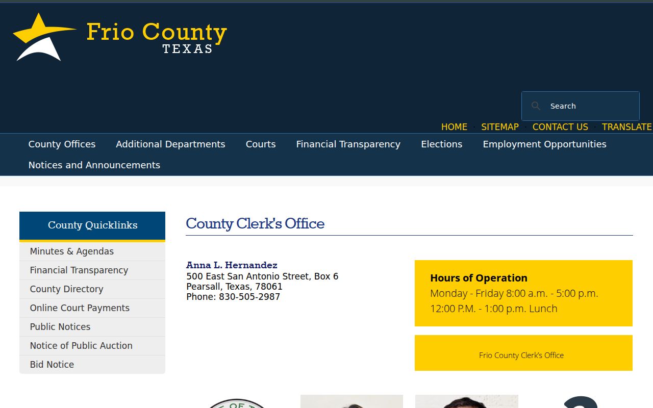 Frio County court records County Clerk page